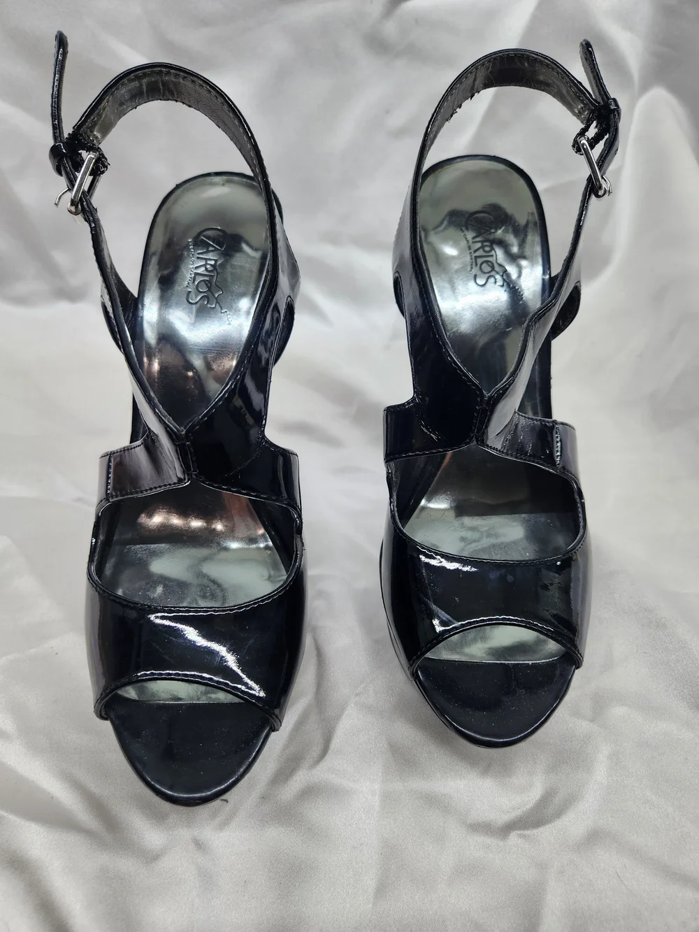 Carlos by Carlos Santana Black Patent Platform Peep-Toe Sandals